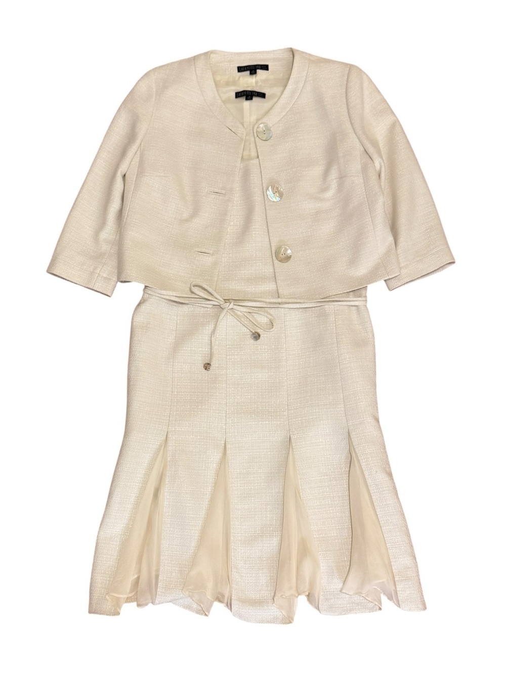 Lafayette 148 New York Cream Tweed Two-Piece Flare Midi Dress & Jacket Set 10